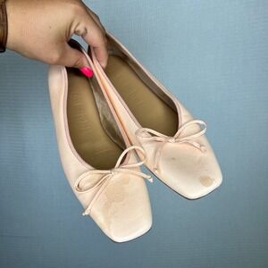 M.Gemi Leather Ballet Flats Square Toe Bow Peach‎ Nude Women's Shoes